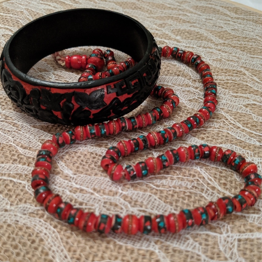 Cinnabar Asian Bangle & Mala Beads